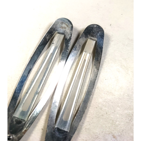 Hair Barrettes Clip Black Oval Set Of 2 Retro Design Goth Metal Enamel Flaw - Picture 6 of 7